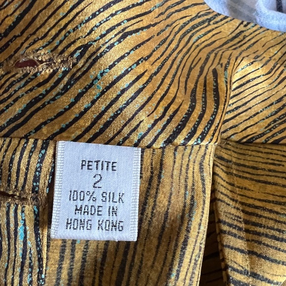 Vintage Linda Allred for Ellen Tracy silk blouse gold with specks of teal - Picture 3 of 6